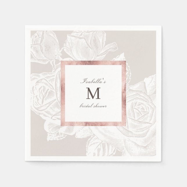 Luxe rose gold vintage botanical bridal shower napkins (Front)
