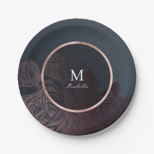 Luxe rose gold vintage botanical bridal shower paper plates