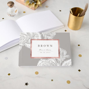 Luxe rose gold vintage botanical floral wedding guest book