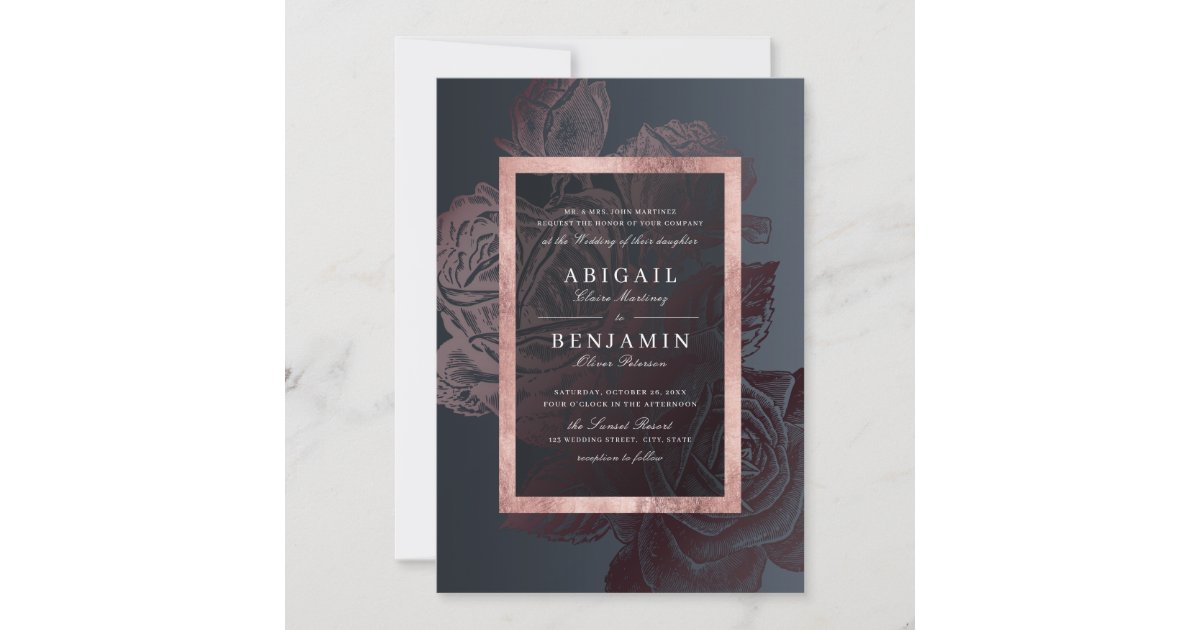 Luxe rose gold vintage botanical floral wedding invitation | Zazzle