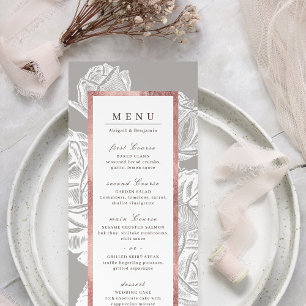 Luxe rose gold vintage botanical floral wedding menu