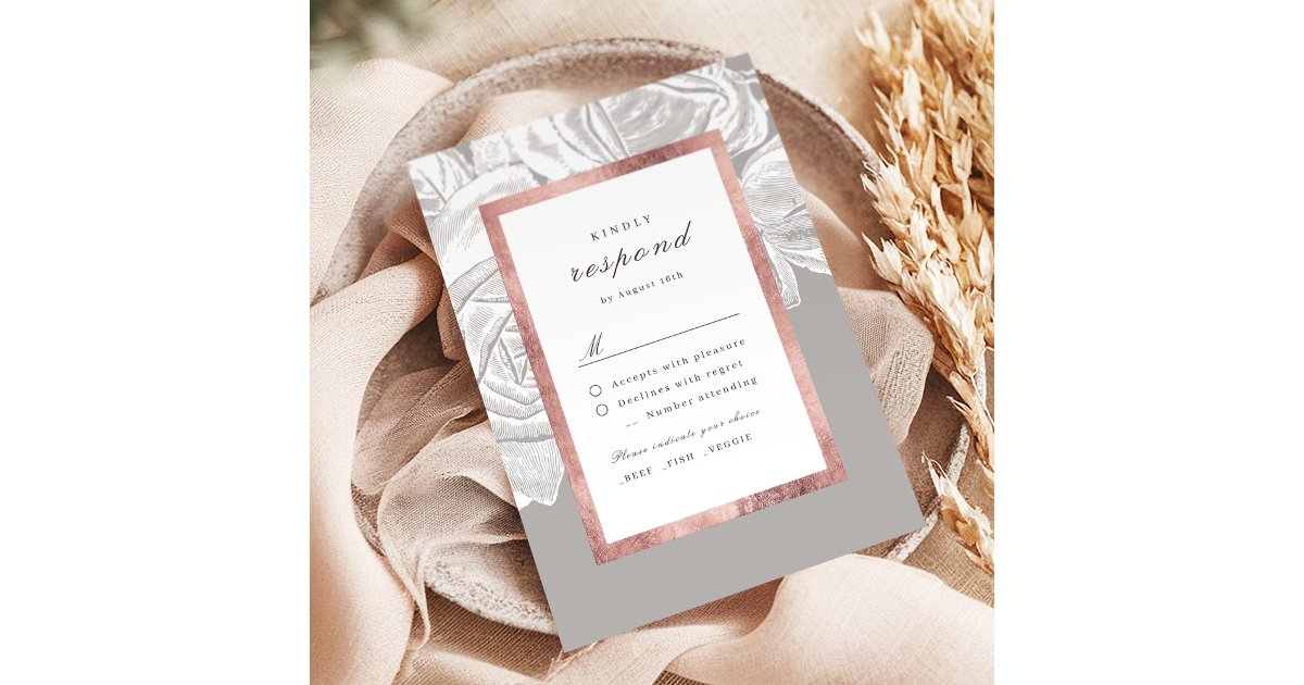 Luxe rose gold vintage botanical floral wedding RSVP card | Zazzle
