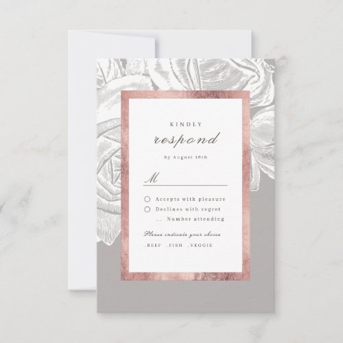 Luxe rose gold vintage botanical floral wedding RSVP card