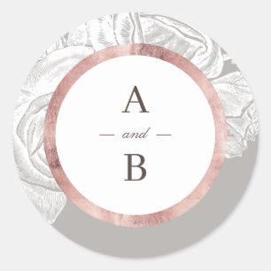 Luxe rose gold vintage botanical wedding monogram classic round sticker