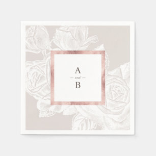 Luxe rose gold vintage botanical wedding monogram napkins