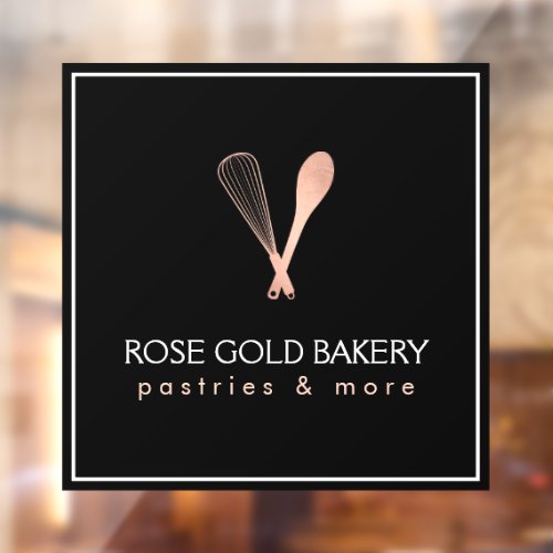 Luxe Rose Gold Whisk Spoon Logo Bakery Window Cling