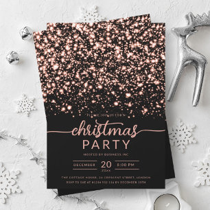 Luxe Rose Gold Winter Shiny Stars Company Xmas Invitation