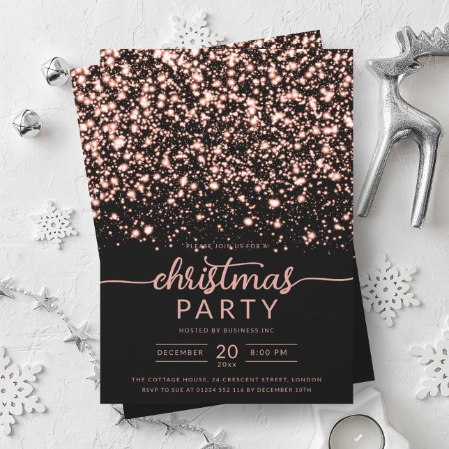 Luxe Rose Gold Winter Shiny Stars Company Xmas  Invitation (Luxe Rose Gold Winter Shiny Stars Company Xmas Invitation)