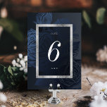 Luxe rose navy silver vintage botanical wedding table number<br><div class="desc">Bold faux silver frame surrounded by vintage botanical floral in dark moody navy color,  chic and elegant. Great for modern classic wedding,  vintage wedding and luxury wedding in fall or winter. 
See all the matching pieces in the collection.</div>