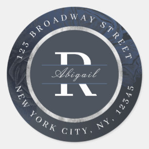 Luxe rose navy vintage botanical return address classic round sticker