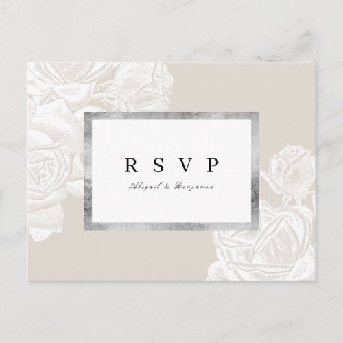 Luxe rose neutral vintage botanical wedding RSVP Invitation Postcard