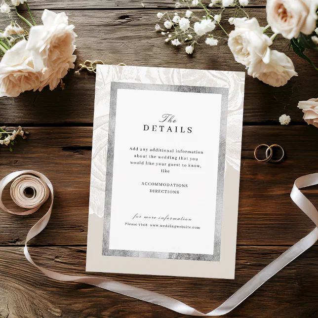 Luxe rose neutral vintage wedding details enclosure card | Zazzle