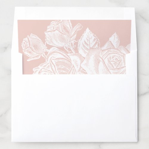 Luxe rose pink vintage botanical floral wedding envelope liner