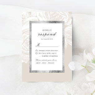 Luxe rose silver neutral vintage botanical wedding RSVP card