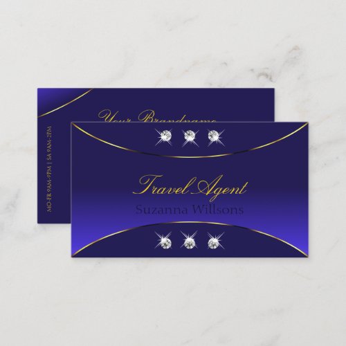 Luxe Royal Blue Gold Decor with Sparkle Diamonds Business Card
