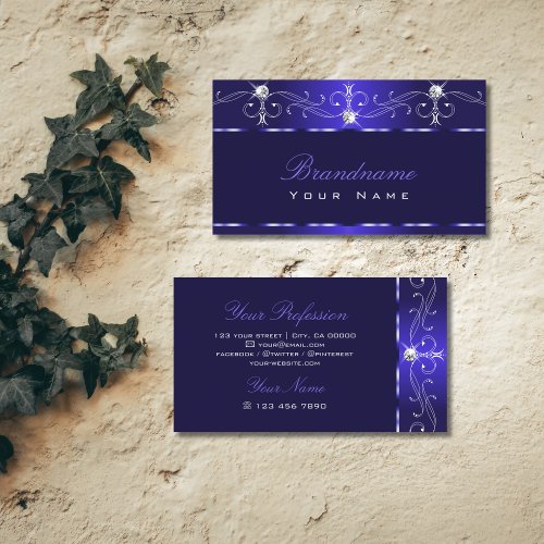 Luxe Royal Blue Squiggles Sparkle Jewels Ornaments Business Card