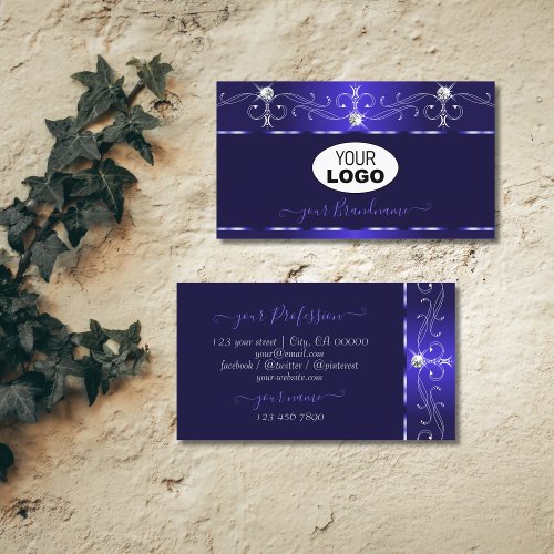 Luxe Royal Blue Squiggles Sparkle Jewels with Logo Business Card