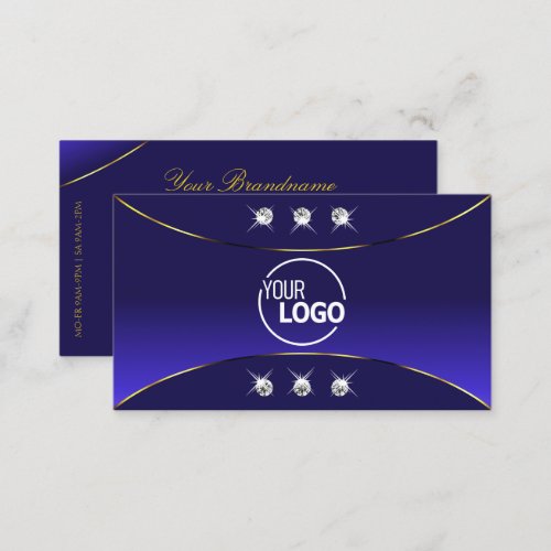 Luxe Royal Blue with Gold Decor Diamonds and Logo Business Card