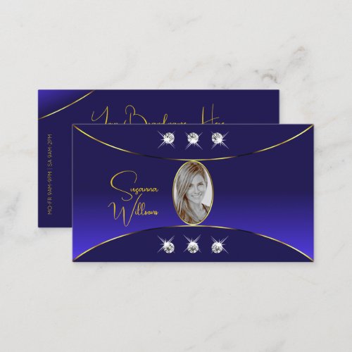 Luxe Royal Blue with Gold Decor Diamonds and Photo Business Card