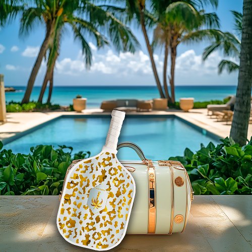 Luxe Safari Chic Gold Leopard Print  Carbon Fiber Pickleball Paddle