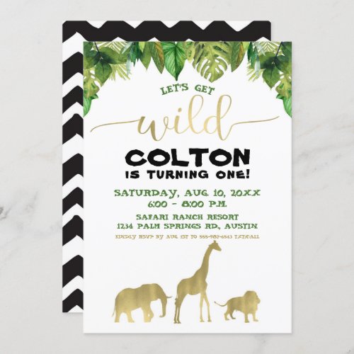 Luxe Safari Jungle Birthday Modern Wild One Invitation