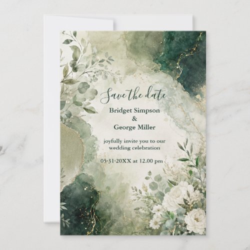 Luxe Sage Emerald Wedding Floral Collage Invitation
