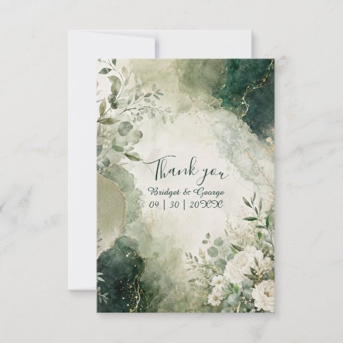 Luxe Sage Emerald Wedding Floral Collage Thank You Card