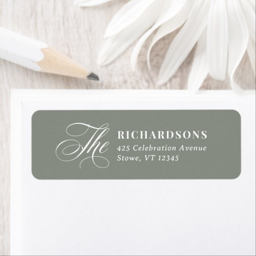 Luxe Sage Green Calligraphy Wedding Return Address Label