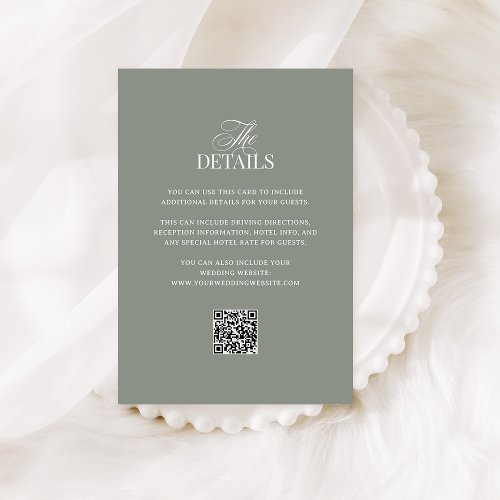 Luxe Sage Green | QR Code Wedding Guest Details Enclosure Card
