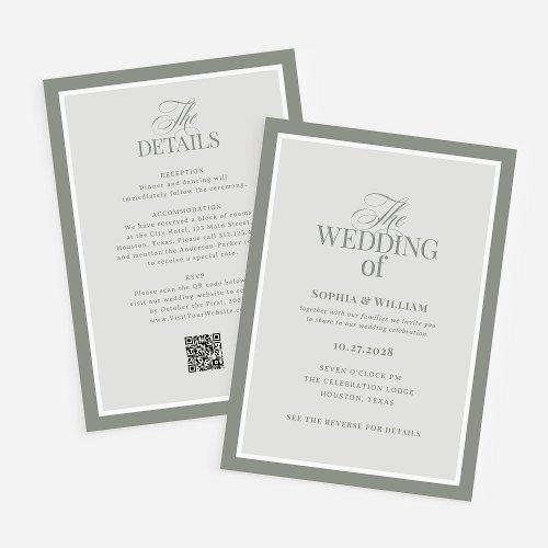 Luxe Sage Green with RSVP QR Code | Wedding