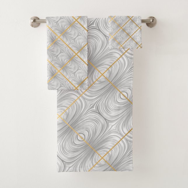 LUXE SATIN GOLD SILVER BATHROOM TOWEL SET (Insitu)