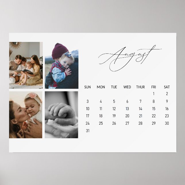 Luxe Script Easel Calendar August 2025 Holder (Front)