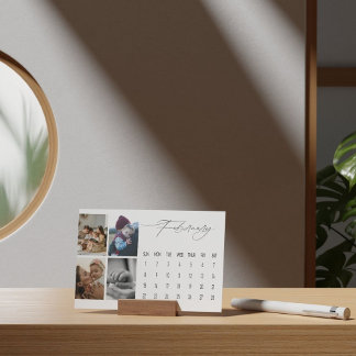 Luxe Script Easel Calendar February 2026 Holder