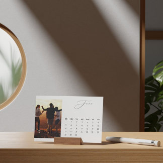 Luxe Script Easel Calendar June 2026 Holder