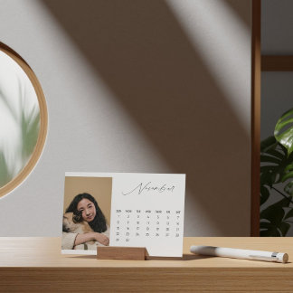 Luxe Script Easel Calendar November 2026 Holder