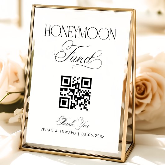 Luxe Script Timeless Wedding Honeymoon Fund Sign