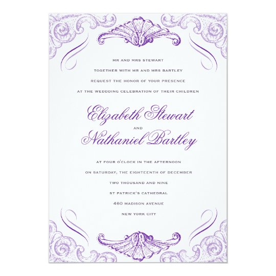 Luxe Scrolls Wedding Invitation Purple