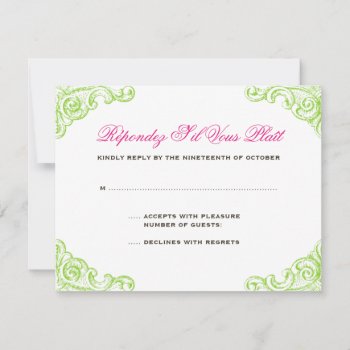 Luxe Scrolls Wedding Rsvp Green Pink by spinsugar at Zazzle
