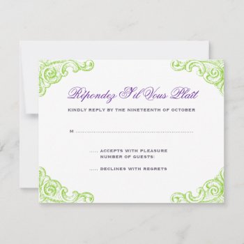 Luxe Scrolls Wedding Rsvp Green Purple by spinsugar at Zazzle