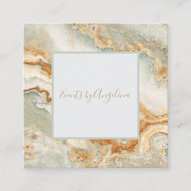 Luxe Seafoam Green Teal & Gold Agate Business Card (Front)