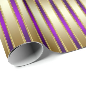 Luxe Shiny Gold and Royal Purple Stripes Wrapping Paper 