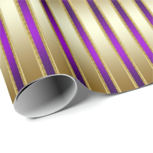 Luxe Shiny Gold and Royal Purple Stripes Wrapping Paper