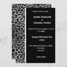 LUXE SILVER BLACK ANIMAL PRINT TRIM INVITATIONS