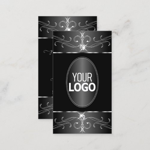 Luxe Silver Black White Ornate Ornaments with Logo Business Card
