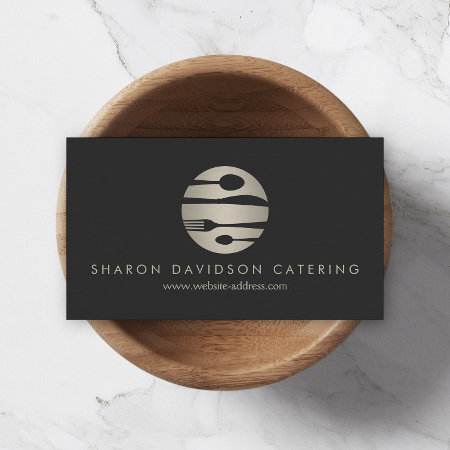 Luxe Silver Catering Logo Restaurant Dark Gray Business Card