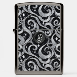 Luxe Silver Faux Glitter Glam Bling Metal Monogram Zippo Lighter