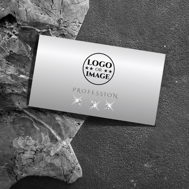 Luxe Silver Gray Ombre Sparkling Diamonds Add Logo Business Card (Creator Uploaded)