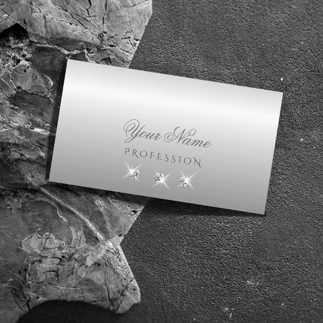 Luxe Silver Gray Ombre Sparkling Diamonds Elegant Business Card (Creator Uploaded)