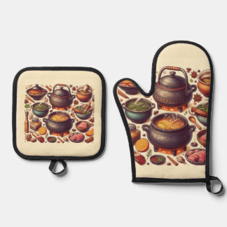 Luxe Silver Oven Mitt with "CAMADO" Design Oven Mitt & Pot Holder Set
