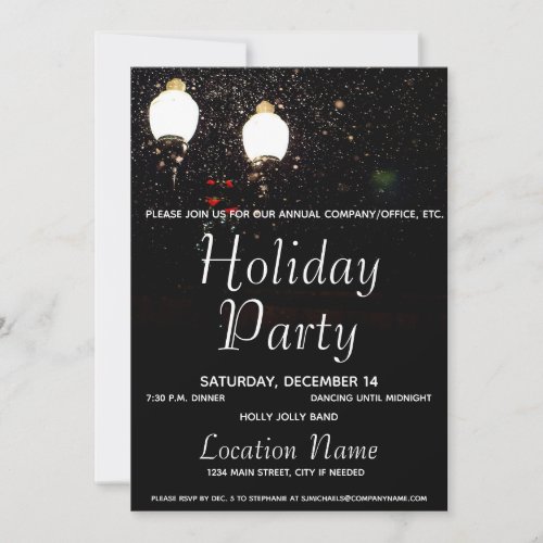 Luxe Snow Lights Black White Company Holiday Party Invitation